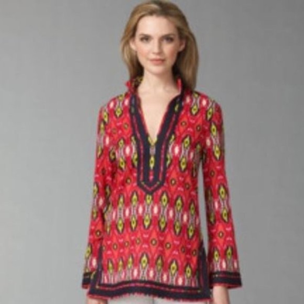Tory Burch Red Ikat Aztec Tribal Print Tunic Top